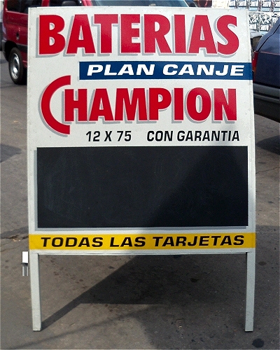 cartel tipo libro para vereda BATERIAS en zona oeste